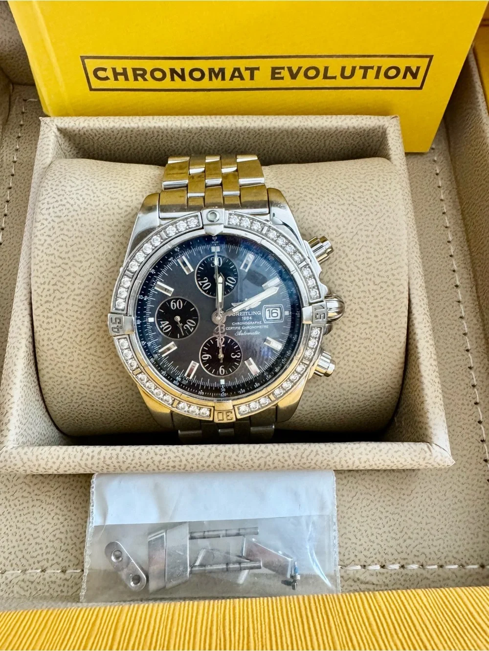 Breitling Chronomat Evo. Silver & Dark Blue Custom Timepiece